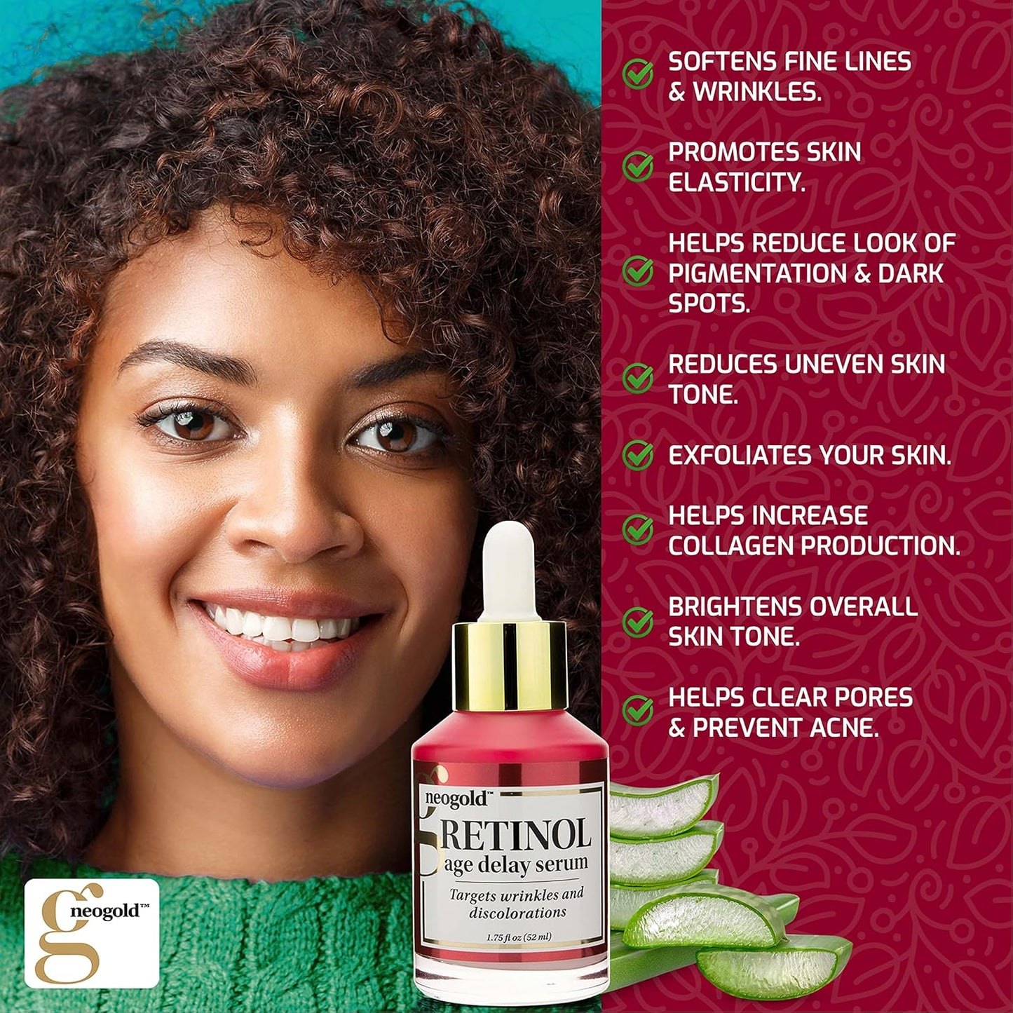 Resurfacing Retinol Serum, 1.75 Fl Oz, Anti-Aging Moisturizer for Face, Reduces Wrinkles, Sagging Skin, Fine Lines, Aloe Vera, Green Tea, Glycerin, Paraben-Free