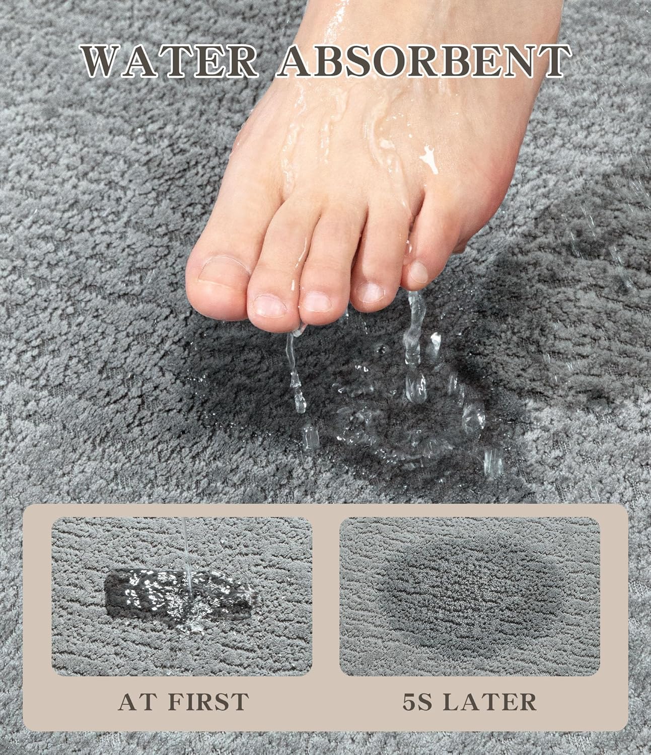 chakme Bathroom Rugs Mat 32x17, Ultra Thin Non Slip Bath Mat Quick Dry Absorbent Bath Mat for Bathroom Floor, (Light Grey, 32"x17")