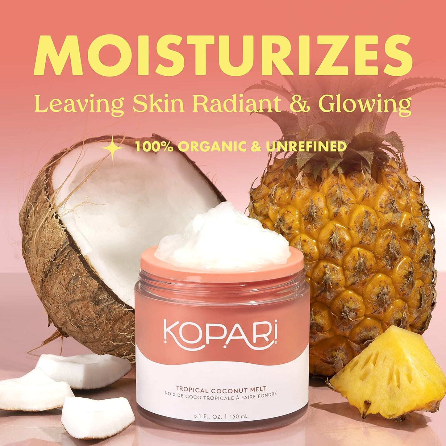 Kopari Organic Tropical Coconut Melt, Multi Purpose Moisturizer, 100% Unrefined Coconut Oil, Body, Hair and Face, Clean & All Natural, 5 oz