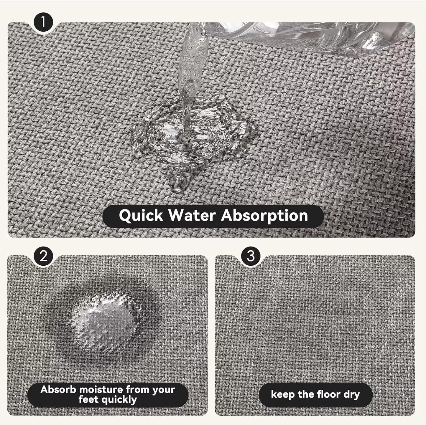 Ultra Thin Braided Bathroom Rugs Bath Mat Non Slip Washable, Rubber Backing Super Absorbent Thin Bathroom Rug Fit Under Door, Quick Dry Entrance Bath Rug Shower Floor Mat, Gray 20"x32"