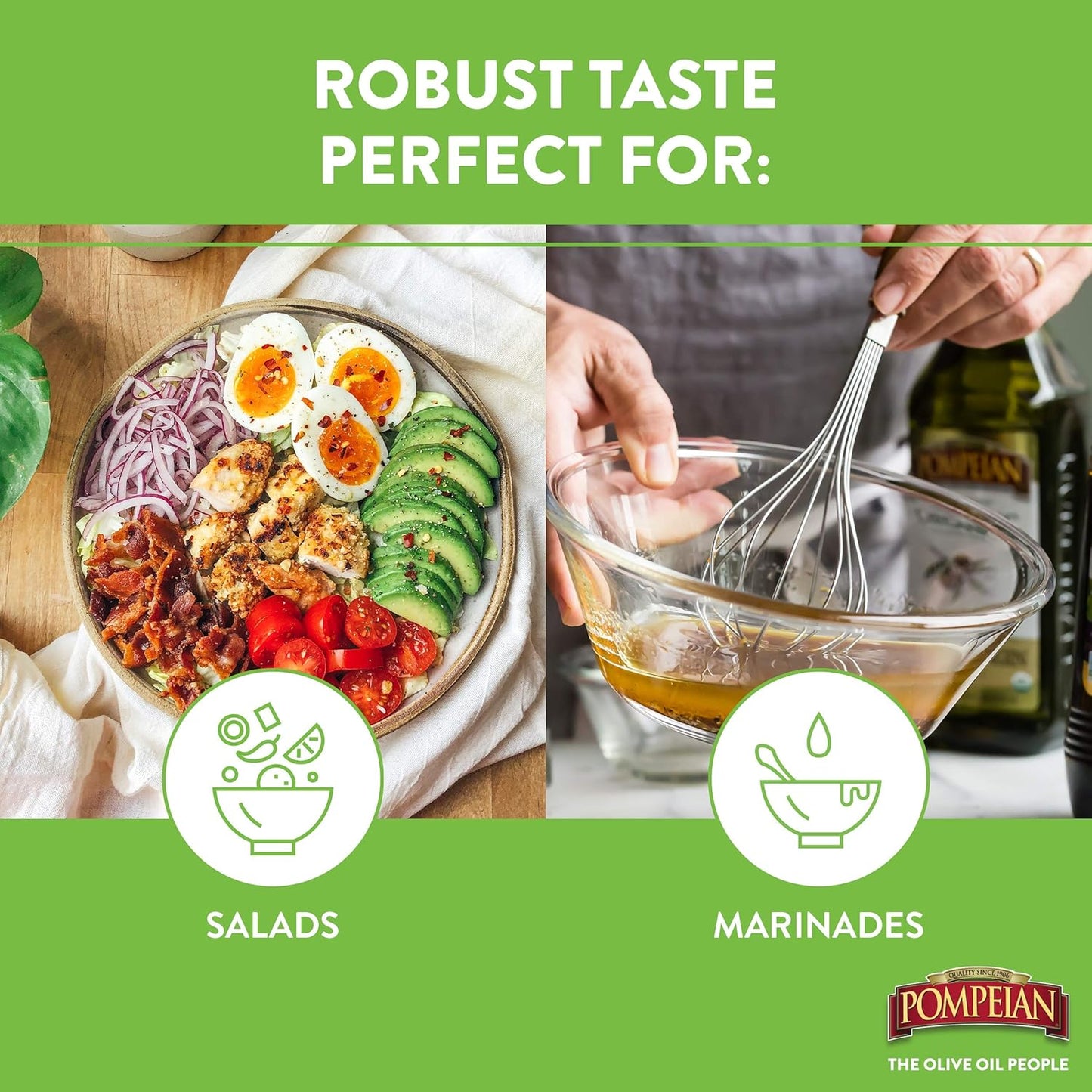 Pompeian USDA Organic Robust Extra Virgin Olive Oil, Contains Polyphenols, First Cold Pressed, Full-Bodied Flavor, Perfect for Salad Dressings & Marinades, 48 FL. OZ