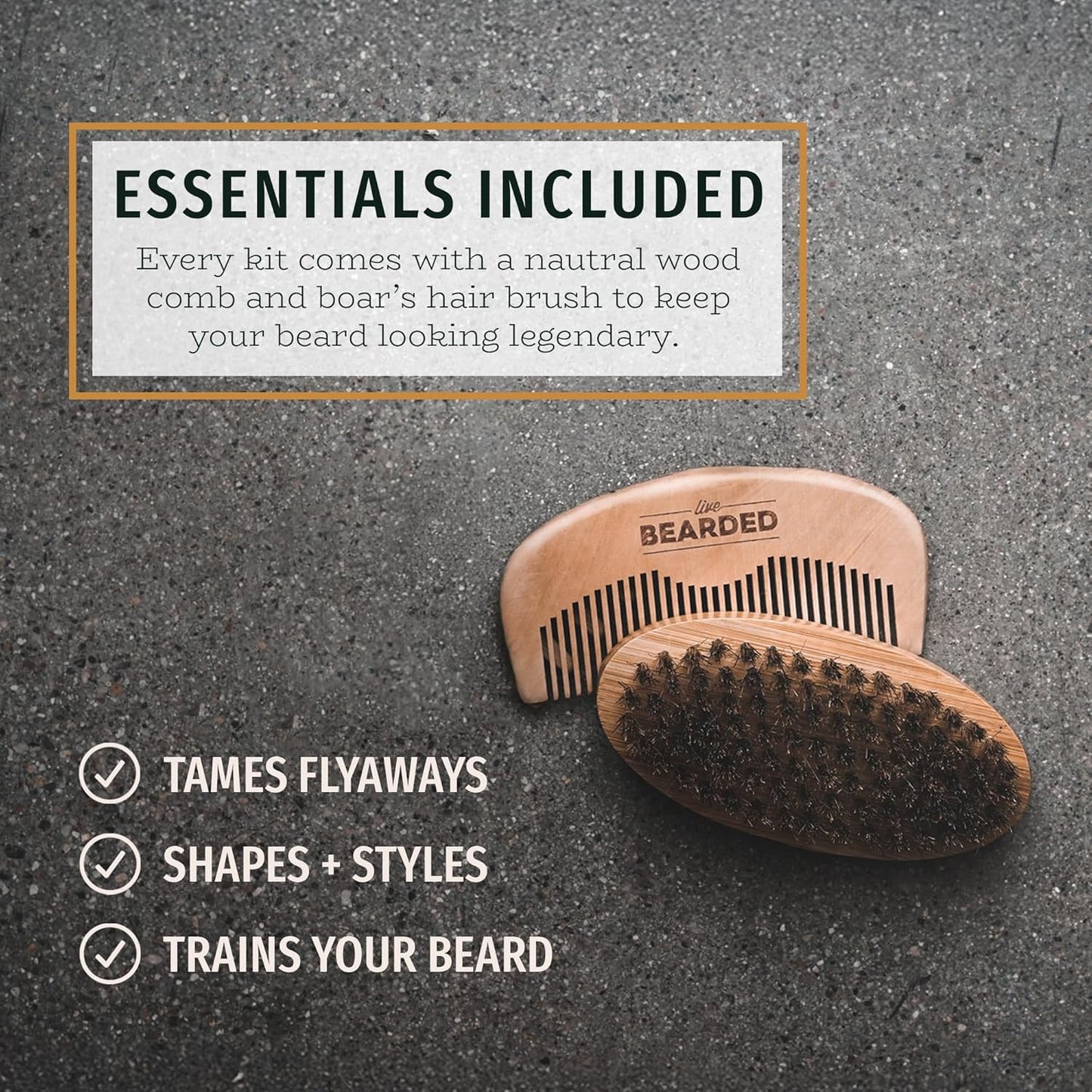 Live Bearded Total Beardsman Kit - Complete Beard Growth Kit for Men - Beard Oil, Butter, Wash, Conditioner, Vitamins, Comb, Brush | Straight Up - Fragrance-Free