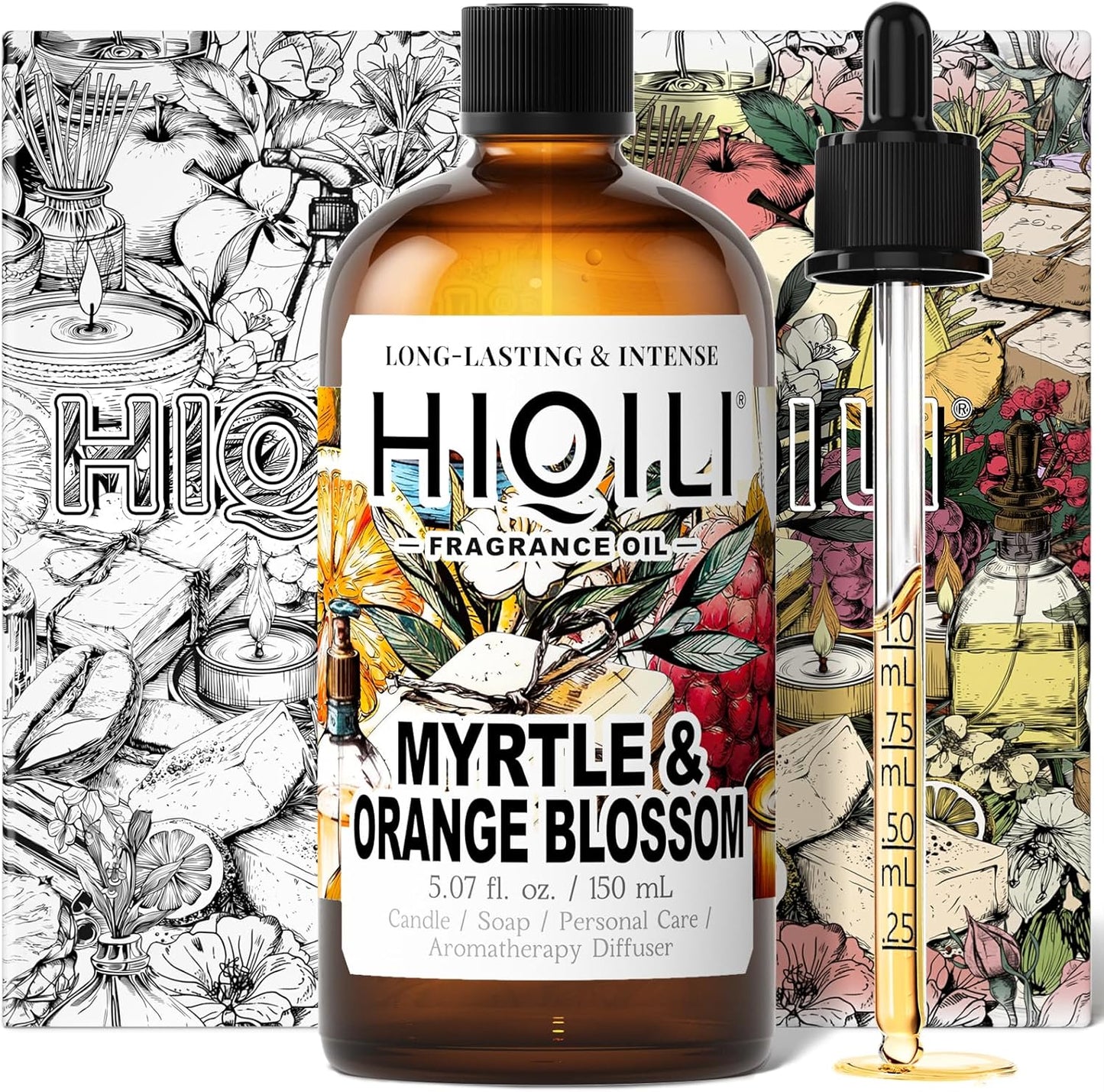 HIQILI Myrtle & Orange Blossom Fragrance Oil for Diffuser, Inspired by D.or Tera-Bella, Candle & Soap Making, Long-Lasting Citrus Floral Scent - 5.07 Fl Oz