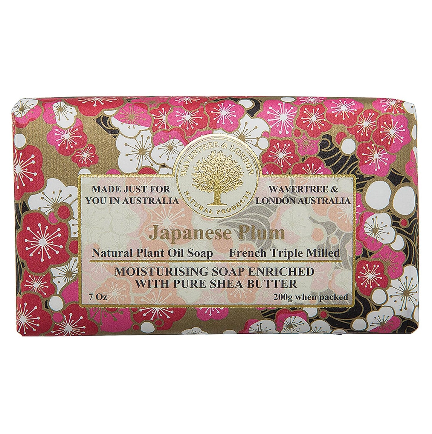 Wavertree & London Japanese Plum Scented Natural Soap Bar, 7oz Moisturizing French Triple Milled Soap Bar for Women & Men