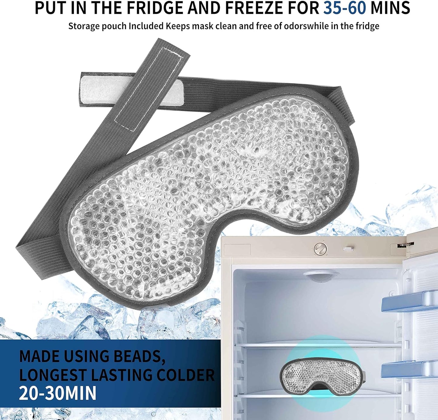 Cooling Eye Mask with Gel Bead, Reusable Cold Compress Ice Pack Sleeping Eye Cooling Pads for After Eyelid Surgery, Puffiness, Puffy Eyes, Headache, Migraine Relief(Grey)