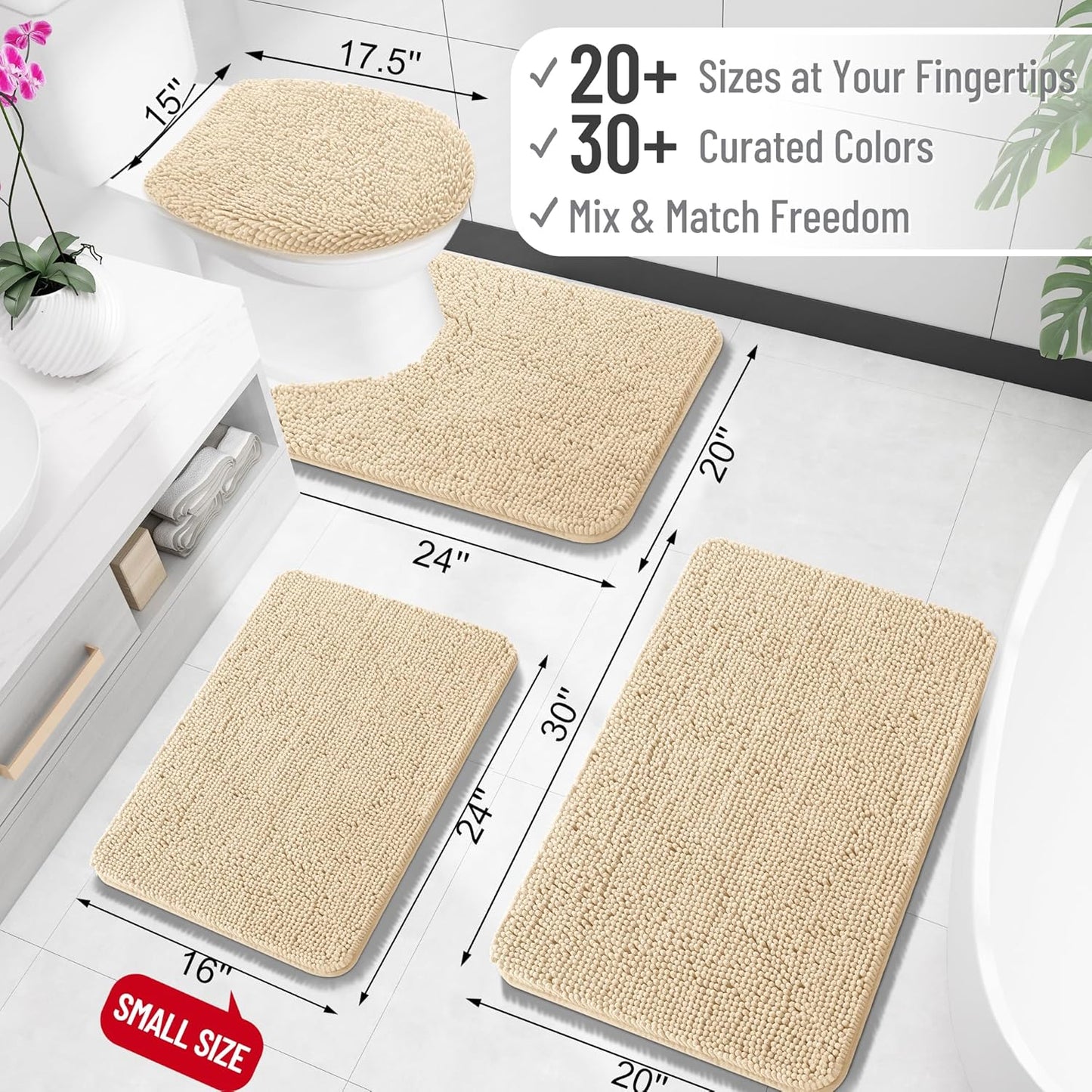 OLANLY Bathroom Rugs 24x16, Extra Soft Absorbent Chenille Bath Rugs, Rubber Backing Quick Dry, Machine Washable Bath Mats for Bathroom Floor, Tub and Shower, Home Decor Accessories, Beige