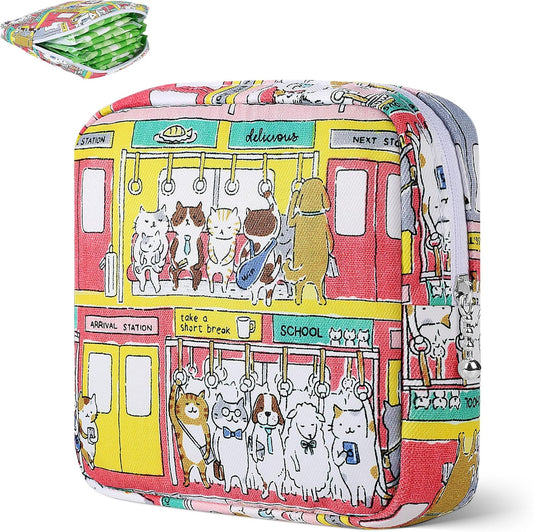 Desing Wish Period Bag Pouch Soft Cloth Sanitary Napkin Storage Bag Portable Menstrual Pad Pouches Tampon Holder for Purse First Period Kit for Girls 9-12 (Subway Cats)