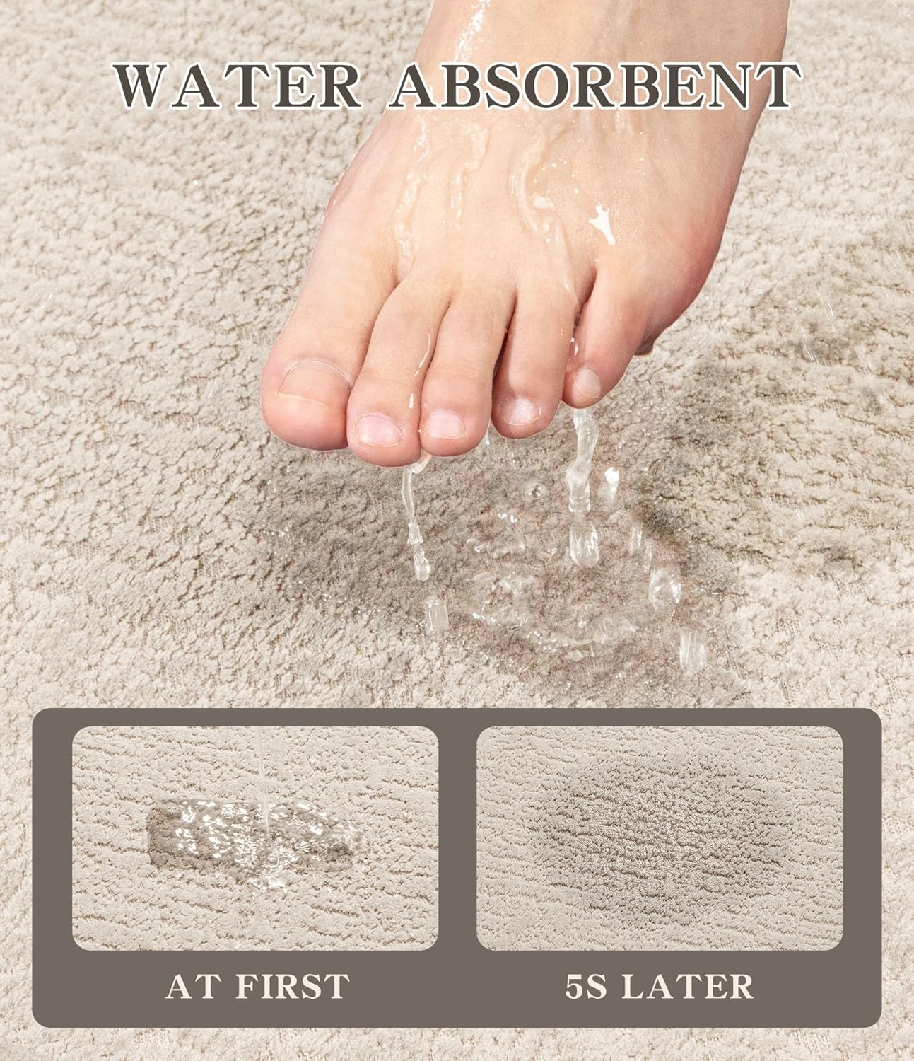 chakme Bathroom Rugs Mat 59x17, Ultra Thin Non Slip Bath Mat Quick Dry Absorbent Bath Mat for Bathroom Floor, (Light Beige, 59"x17")