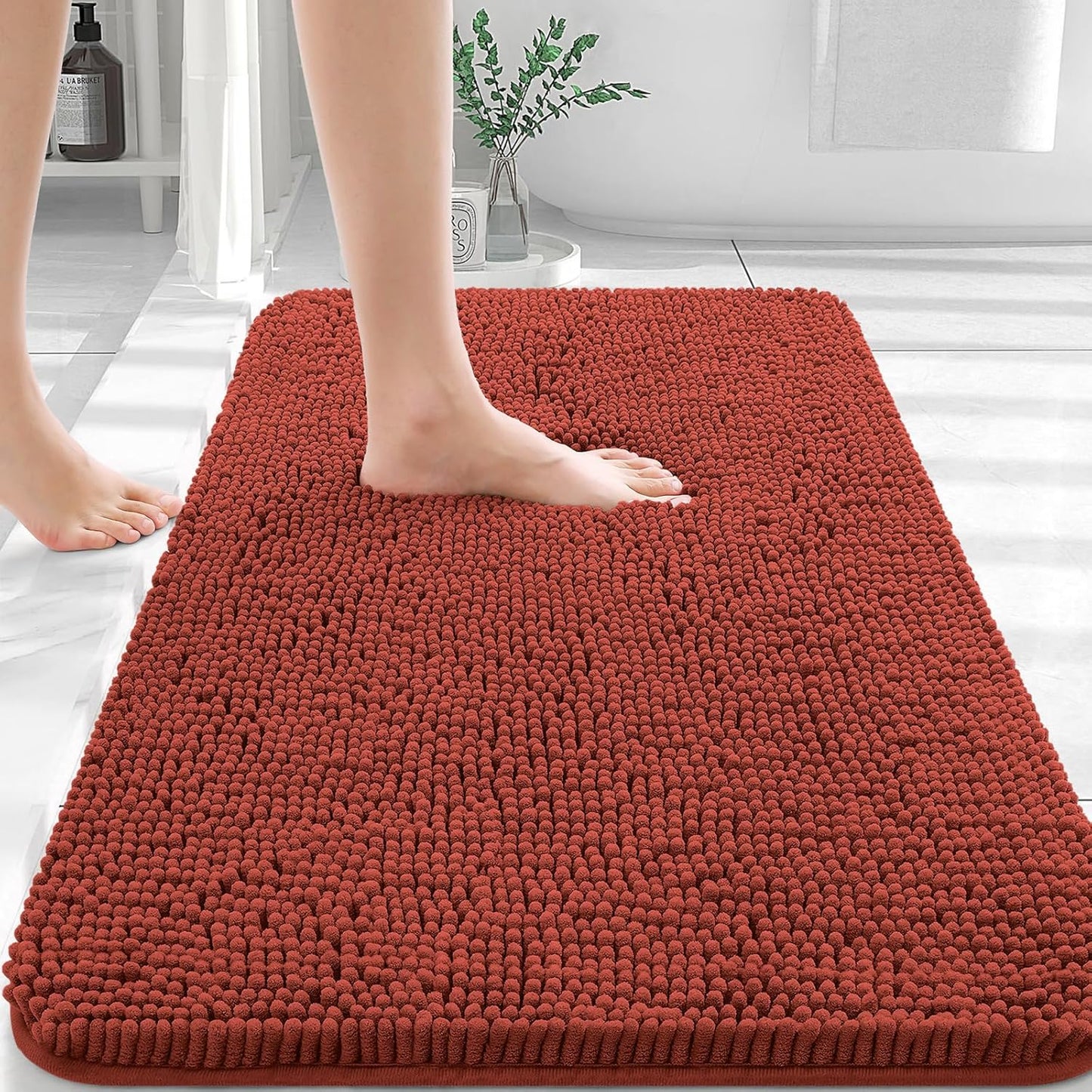 OLANLY Bathroom Rugs 30x20, Extra Soft Absorbent Chenille Bath Rugs, Rubber Backing Quick Dry, Machine Washable Bath Mats for Bathroom Floor, Tub and Shower, Home Decor Accessories, Rustic Terracotta