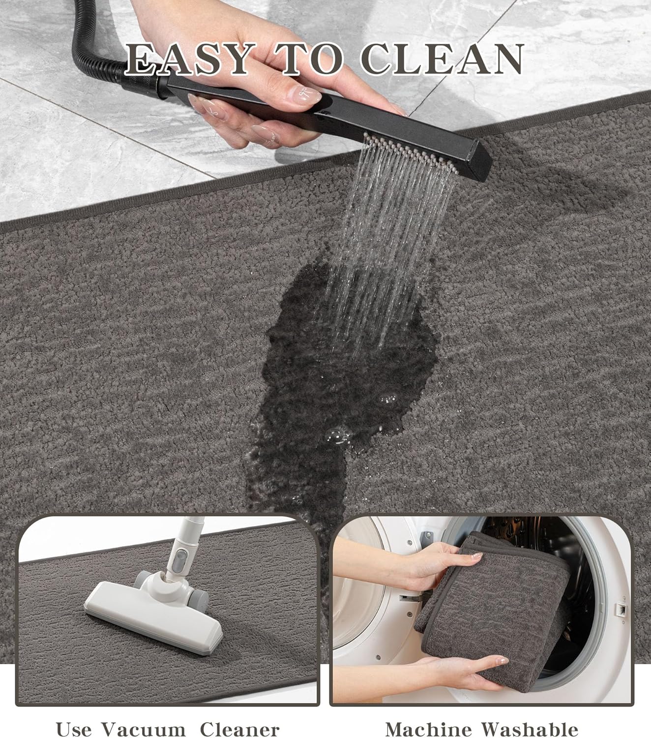 chakme Bathroom Rug Sets 5 Piece, Ultra Thin Bath Mat Quick Dry Bath Mat Set, Absorbent Bath Mat for Bathroom Non Slip Machine Washable, (Dark Grey, 5 Piece)