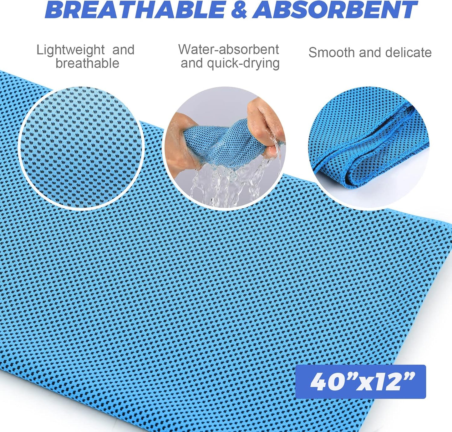 Cooling Towels for Neck and Face 10 Pack, 40x12’’ Soft Breathable Sweat Towels, Microfiber Sport Towel for Yoga, Gym, Workout, Running, Golf, Travel, Cooling Neck Wrap for Hot Weather