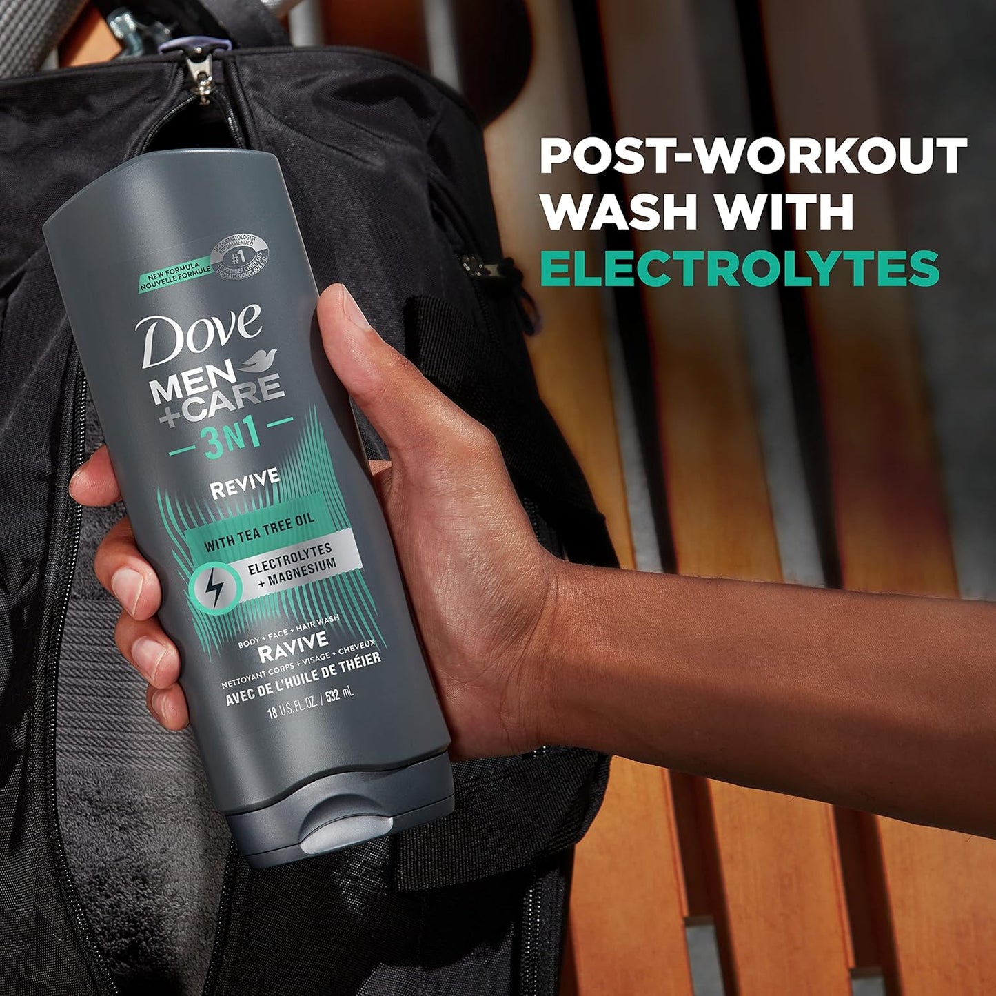 DOVE MEN + CARE Post-Workout Body Wash 3N1 Revive 4 Count For Men With Tea Tree Oil, 18 oz