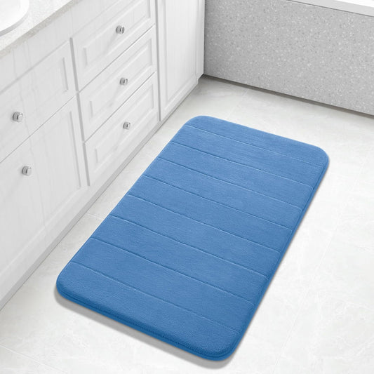 Yimobra Large Bath Mat 36"x24", Super Soft Quick Dry Memory Foam Bathroom Rug, Water Absorbent, Non Slip Backing Machine Washable for Tub Shower, Thick Comfort Support, Blue