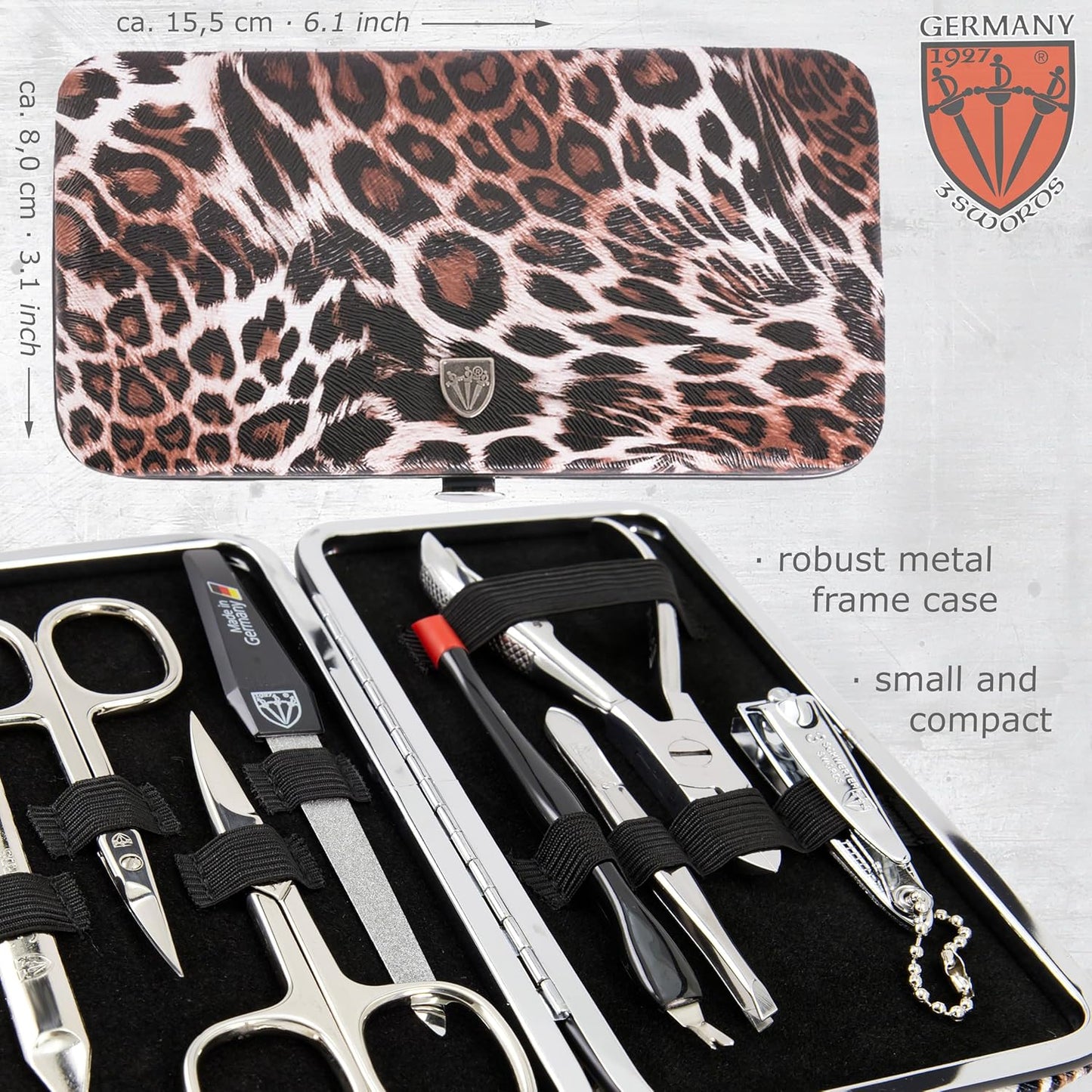 3 Swords Germany - brand quality 7 piece manicure pedicure grooming kit set for professional finger & toe nail care scissors clipper fashion leather case in gift box, Made by 3 Swords Germany (6318)