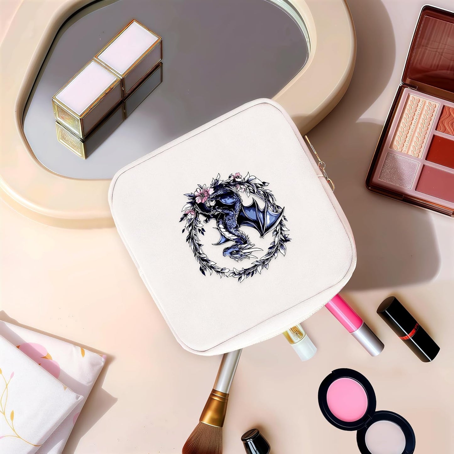 Dragon Mini Makeup Bag, Dragon Gift For Women Girls, Cute Portable Zipper Pouch Cosmetic Bag For Teen Girls Kids, Small Storage Bag For Sanitary Pad, Period napkin bag!