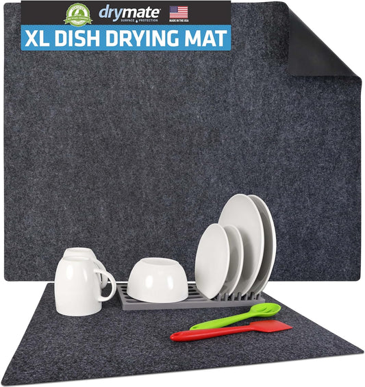 Drymate XL Dish Drying Mat, Oversized (19”x24”), Low-Profile, Super Absorbent, Quick Dry Fabric, Waterproof & Slip-Resistant, for Kitchen Counter, Trimmable, Easy to Clean (USA Made)(Charcoal)