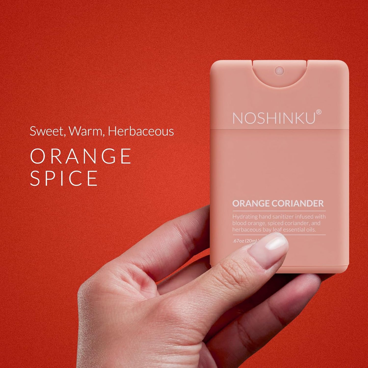 Noshinku - Refillable Hand Sanitizer Orange Coriander 3-Pack, Travel Size Spray, Hydrating Botanical Oils, Natural Ingredients, All Natural Fragrances, Sugarcane Derived Alcohol, No Parabens, No Dyes