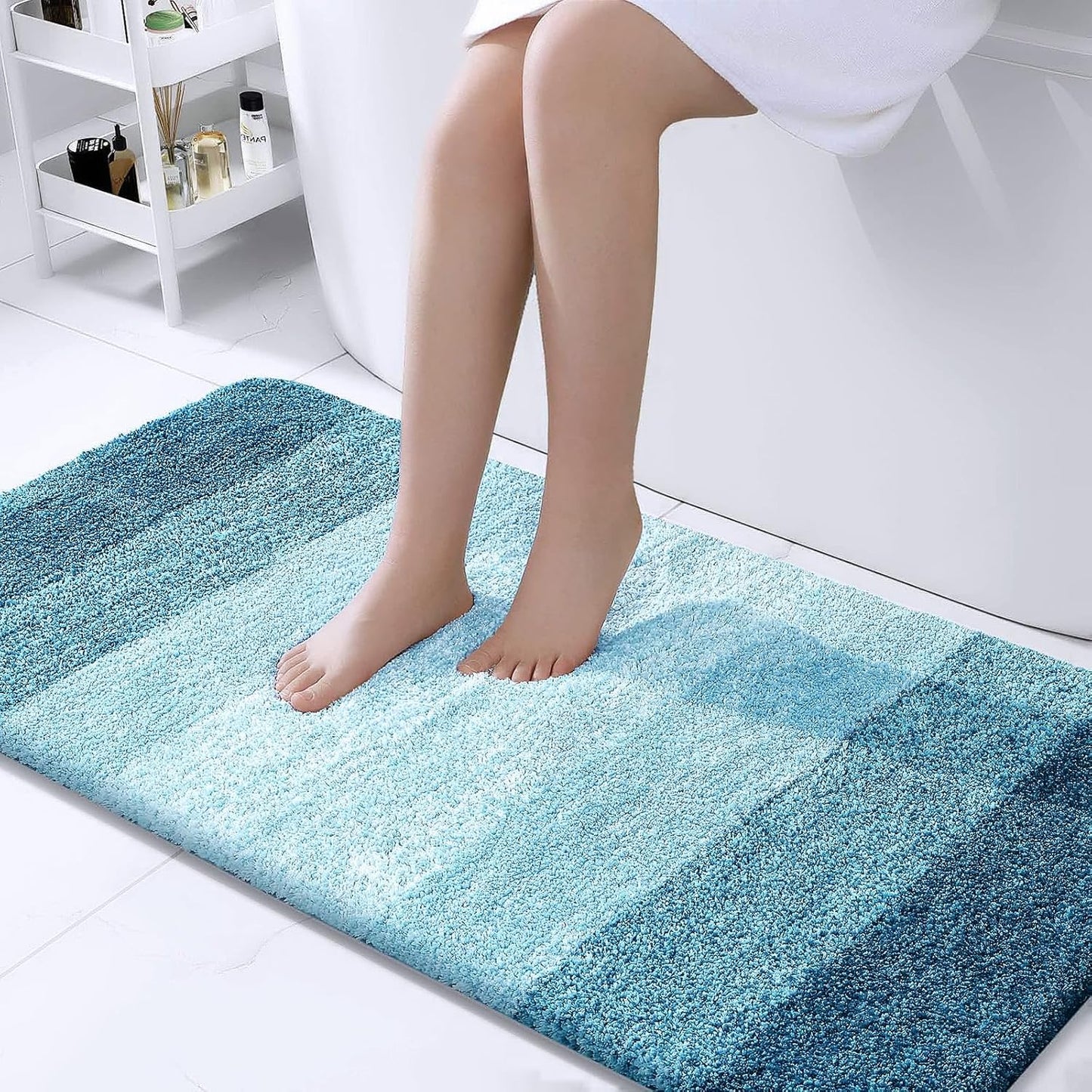 OLANLY Bathroom Runner Rugs 47x24, Extra Soft Absorbent Microfiber Bath Rugs, Rubber Backing, Quick Dry, Washable Bath Mats for Bathroom Floor, Tub and Shower, Home Decor Accessories, Peacock Blue
