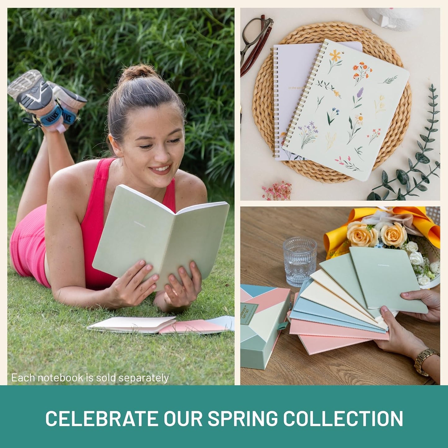 Happy Hoos® Aesthetic Spiral Notebook - 6.25" x 8.25" College Ruled Journal Notebook - Hard Cover Writing Journal for Work, School, Travel, More - Floral Notebook 8 Seasonal Designs(Spring Bloom)