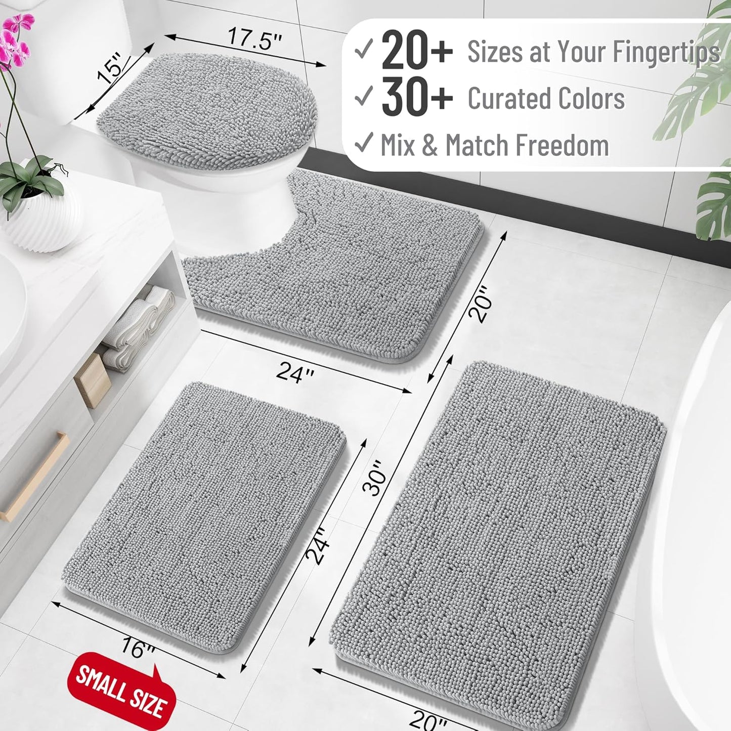 OLANLY Toilet Rugs U-Shaped 20x20, Extra Soft Absorbent Chenille Contour Bathroom Rugs for Toilet, Dry Quickly, Machine Washable, Non-Slip Bath Mat, Light Grey