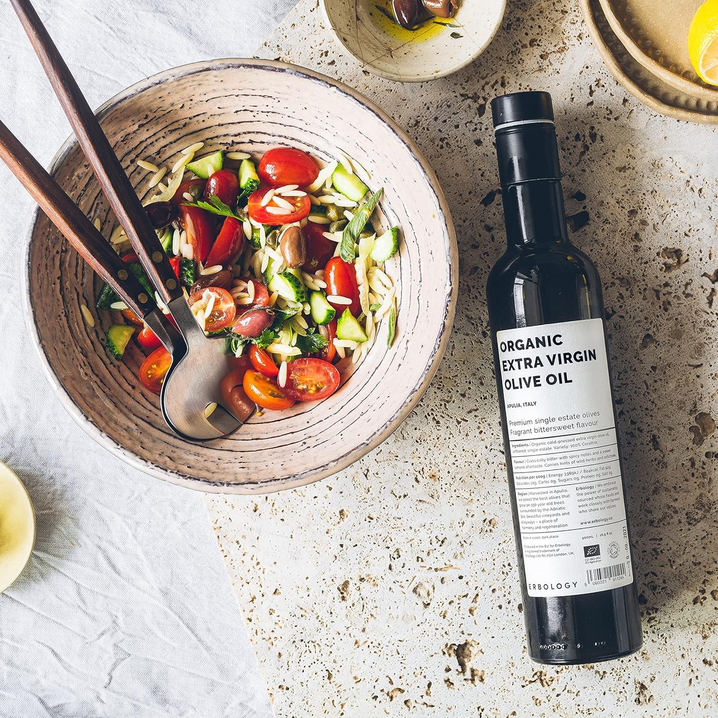 Erbology Organic Extra Virgin Olive Oil 17 fl oz - Early Harvest - 742 mg/kg Polyphenols - 0.15% Free Acidity - 100% Coratina Olives Hand-Picked and Pressed on a Family-Run Single Estate in Apulia, Italy