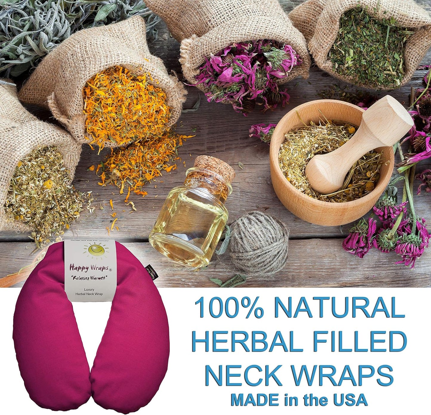 Microwavable Herbal Neck Wrap - Hot Cold Aromatherapy Neck Warming Pillow - Heating Pad for Migraines, Stress, Gifts for Women, Birthdays, Christmas and Free Sleep Mask - Pink Cotton